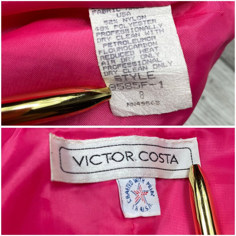 🔥80s Victor Costa Sequin Embroider Strapless Barbiecore Taffeta Pink Ball Gown - Picture 12 of 17